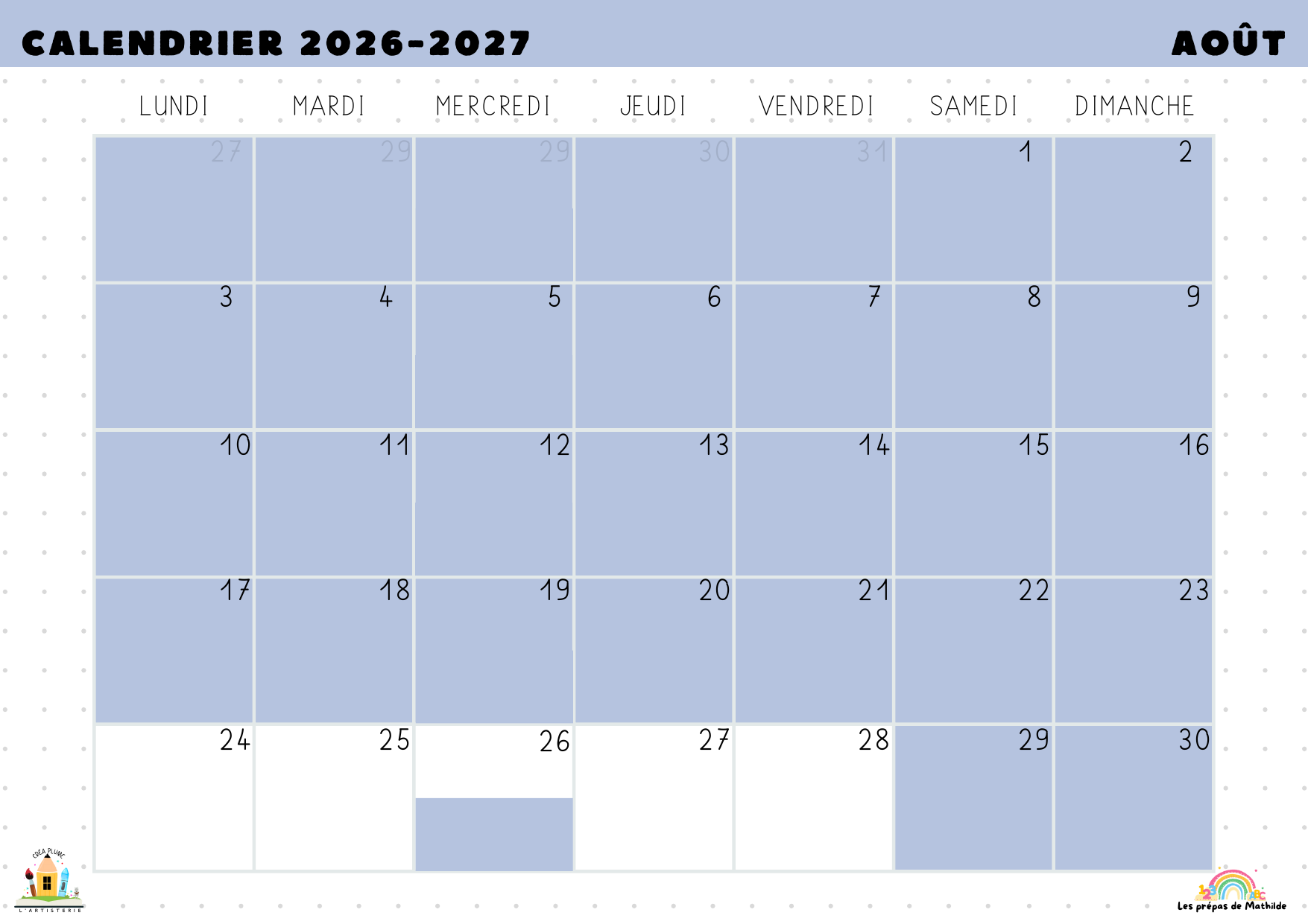 Le calendrier, mois d'août